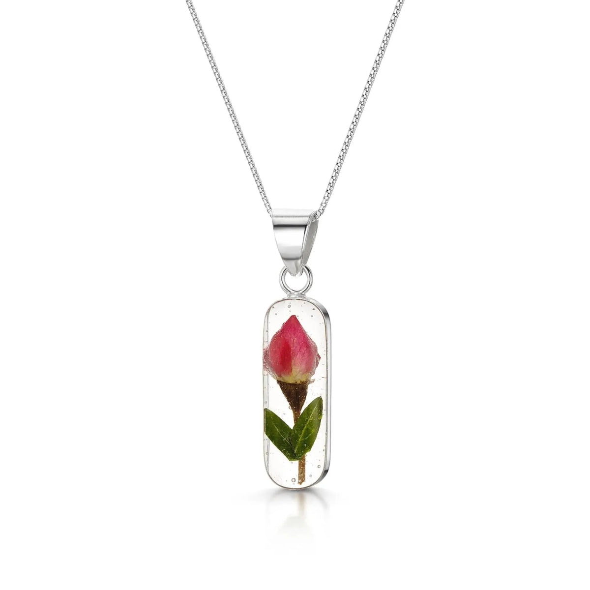 Miniature Rose Oval Pendant Necklace Sterling Silver