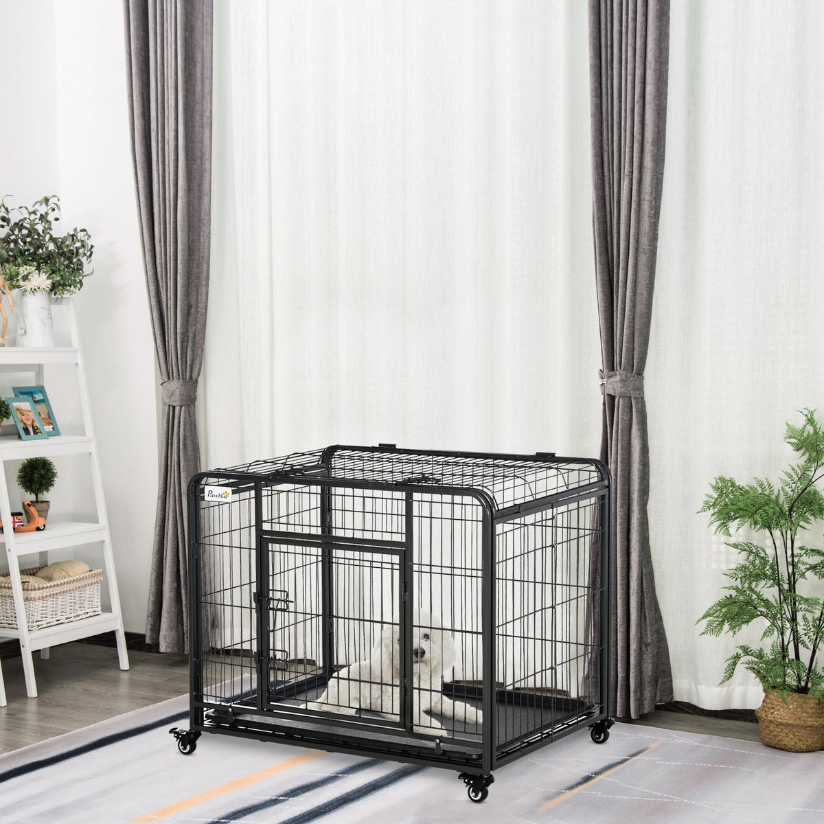 69.5x94cm Metal Dog Cage Kennel w/ Locking Door & Wheels Medium Pets