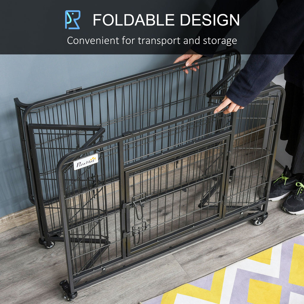 69.5x94cm Metal Dog Cage Kennel w/ Locking Door & Wheels Medium Pets