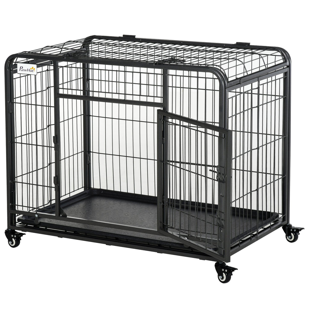 69.5x94cm Metal Dog Cage Kennel w/ Locking Door & Wheels Medium Pets