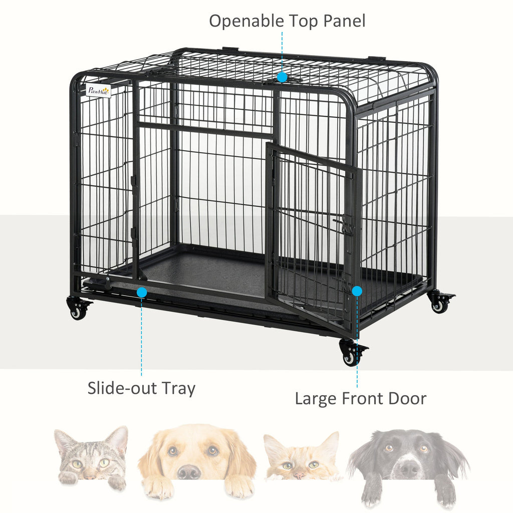 69.5x94cm Metal Dog Cage Kennel w/ Locking Door & Wheels Medium Pets