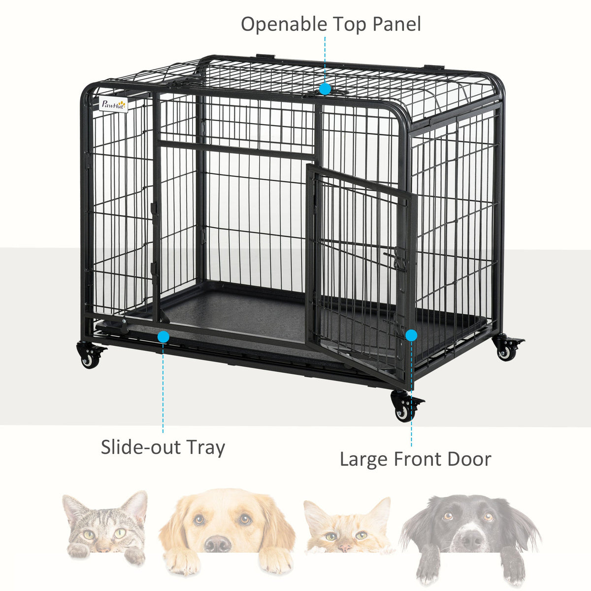 69.5x94cm Metal Dog Cage Kennel w/ Locking Door & Wheels Medium Pets