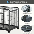 69.5x94cm Metal Dog Cage Kennel w/ Locking Door & Wheels Medium Pets