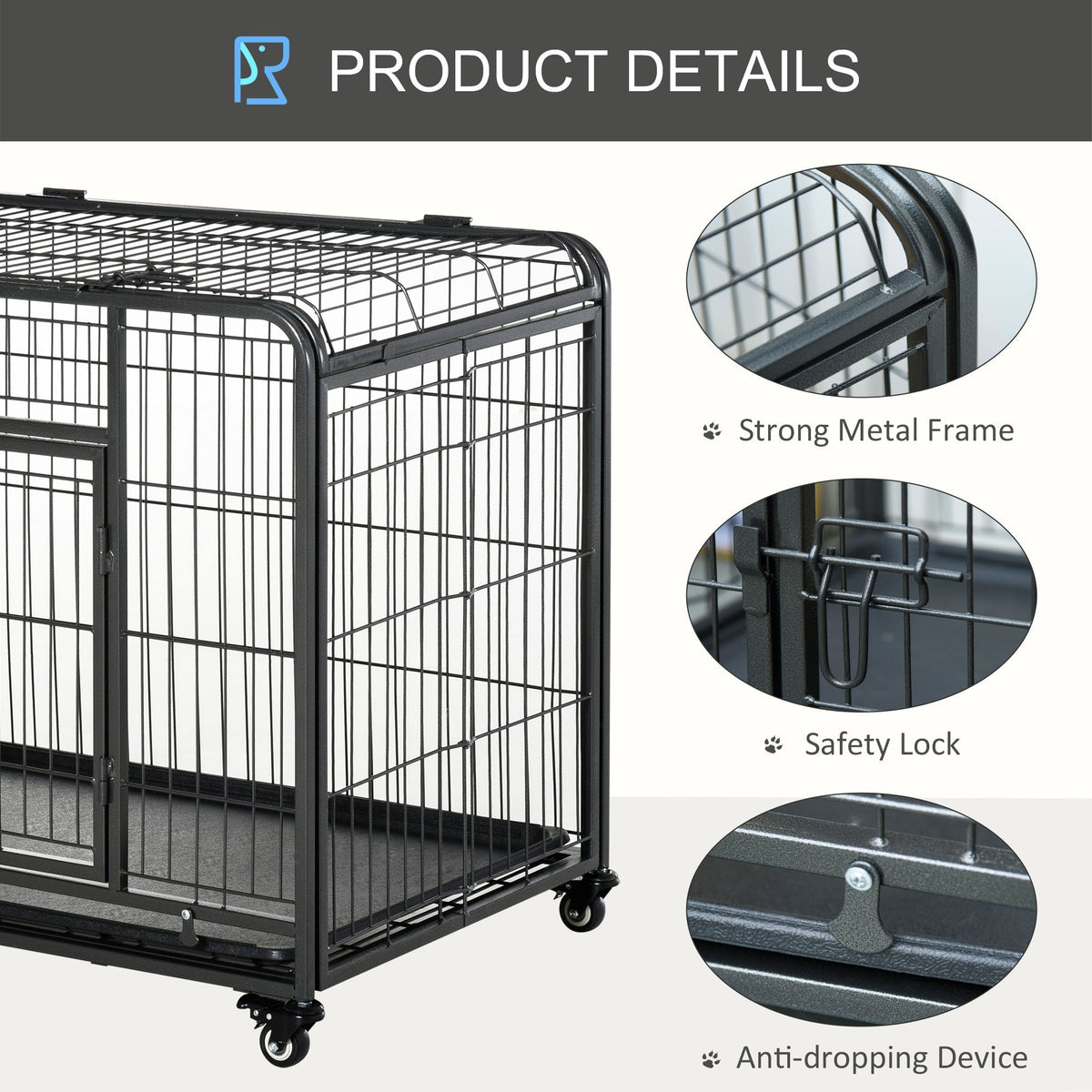 69.5x94cm Metal Dog Cage Kennel w/ Locking Door & Wheels Medium Pets