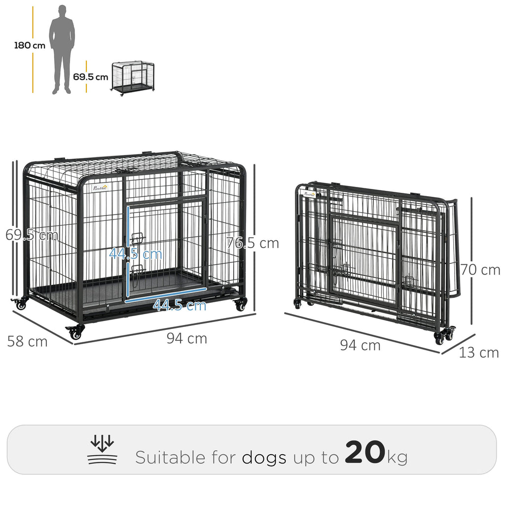69.5x94cm Metal Dog Cage Kennel w/ Locking Door & Wheels Medium Pets