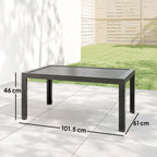Outdoor Side Table, Rectangular Patio Coffee Side Table with Steel Frame and Slat Tabletop for Garden, Balcony, Grey