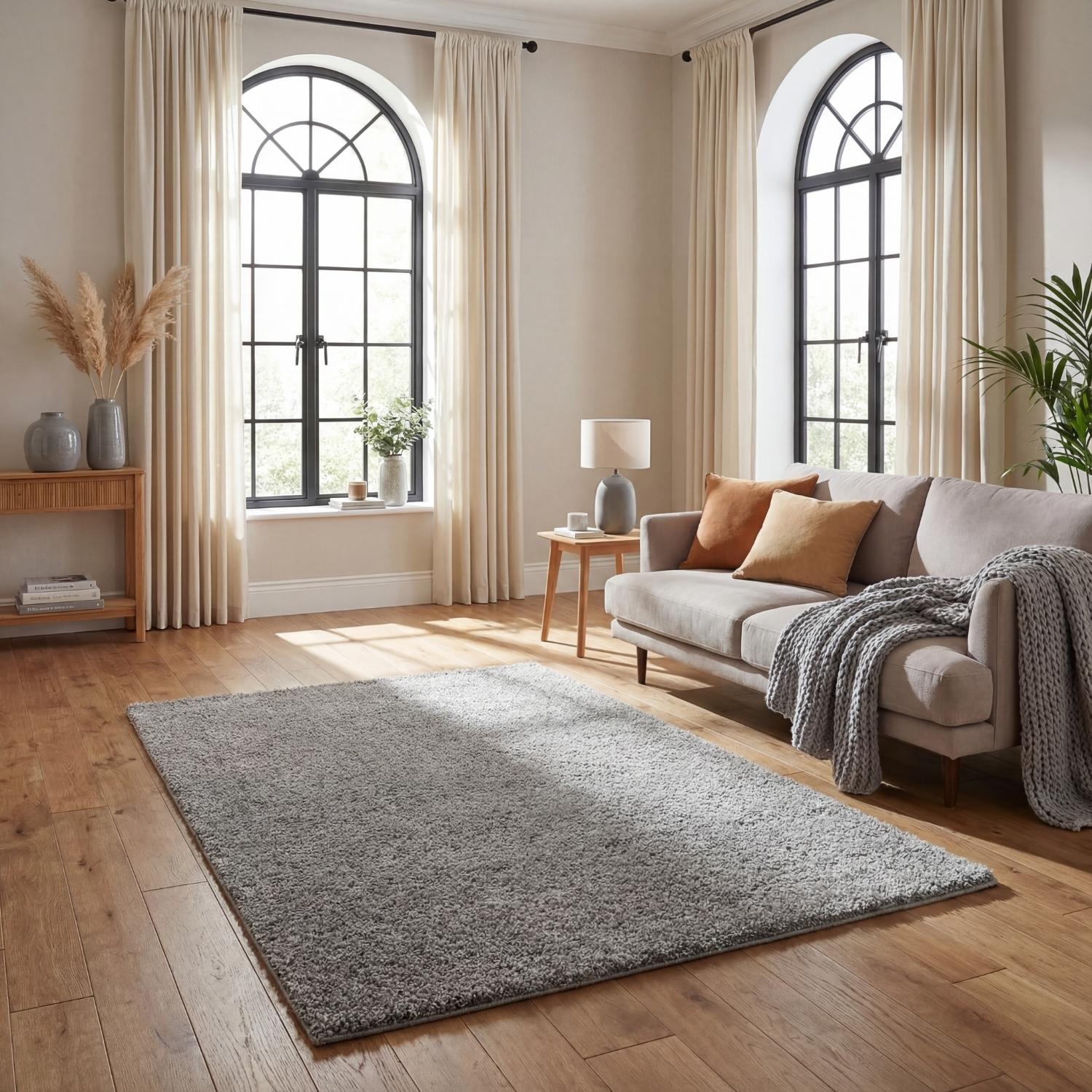 Solid Grey Shaggy Rug