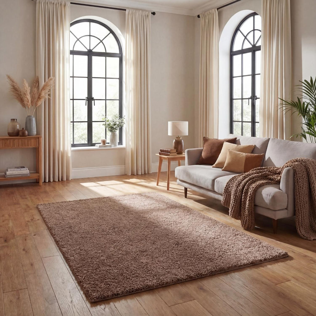 Solid Beige Shaggy Rug