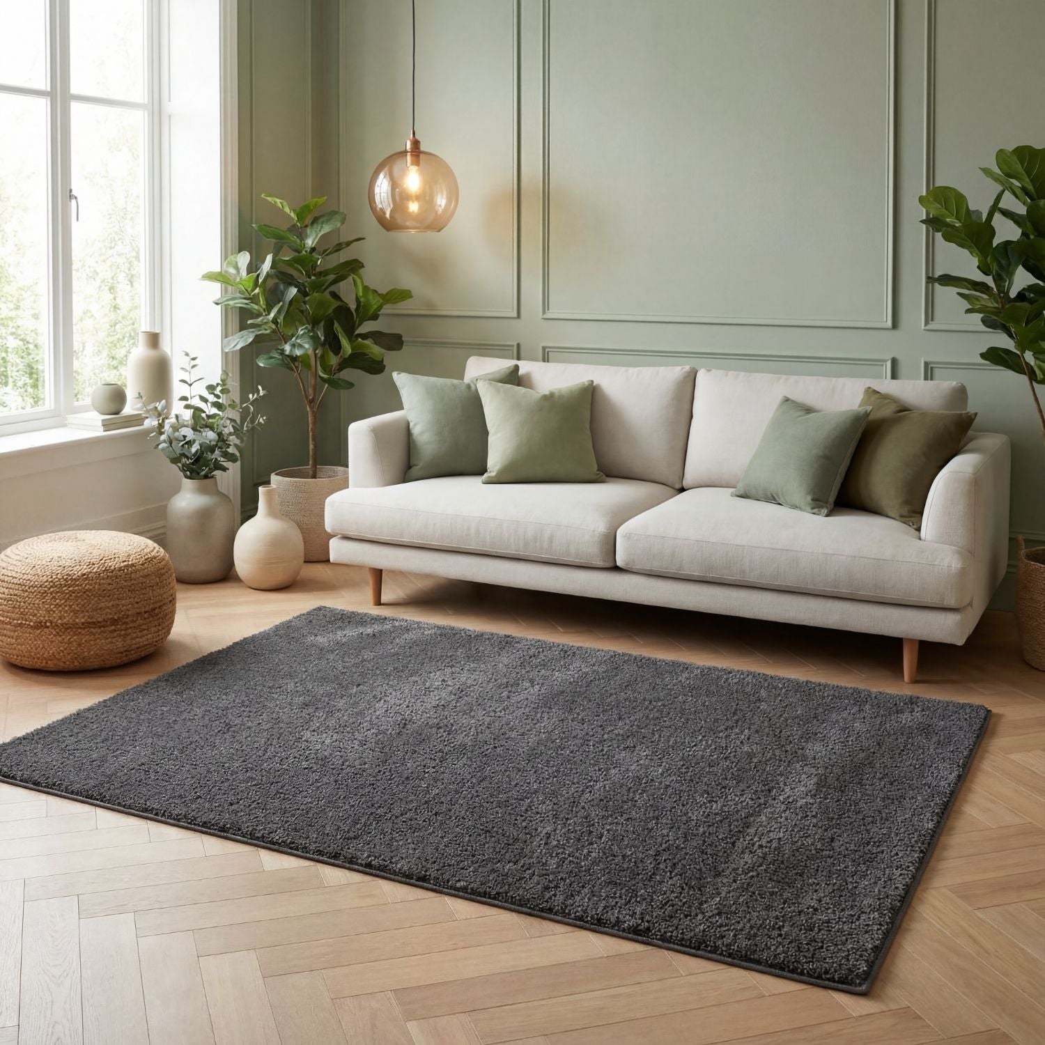 Solid Dark Grey Shaggy Rug