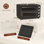 28L Countertop Toaster Oven with 2 Hot Plates, Grill, Roast, Bake