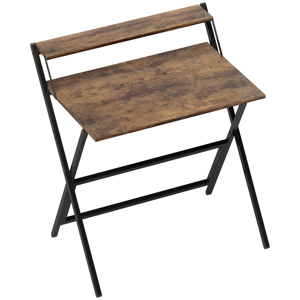 Folding Computer Desk with Monitor Shelf - Rustic Brown 81.5 cm