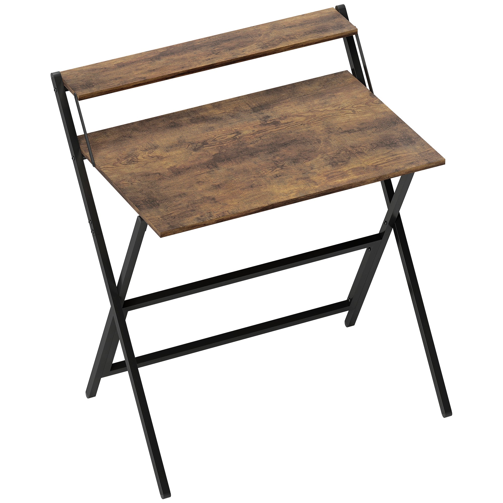 Folding Computer Desk with Monitor Shelf - Rustic Brown 81.5 cm