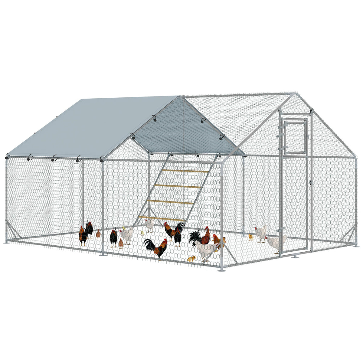 Walk in Chicken Run w/ Cover, Hanging Feeder, Perch, for 6-8 Chickens 300W x 400D x 195Hcm