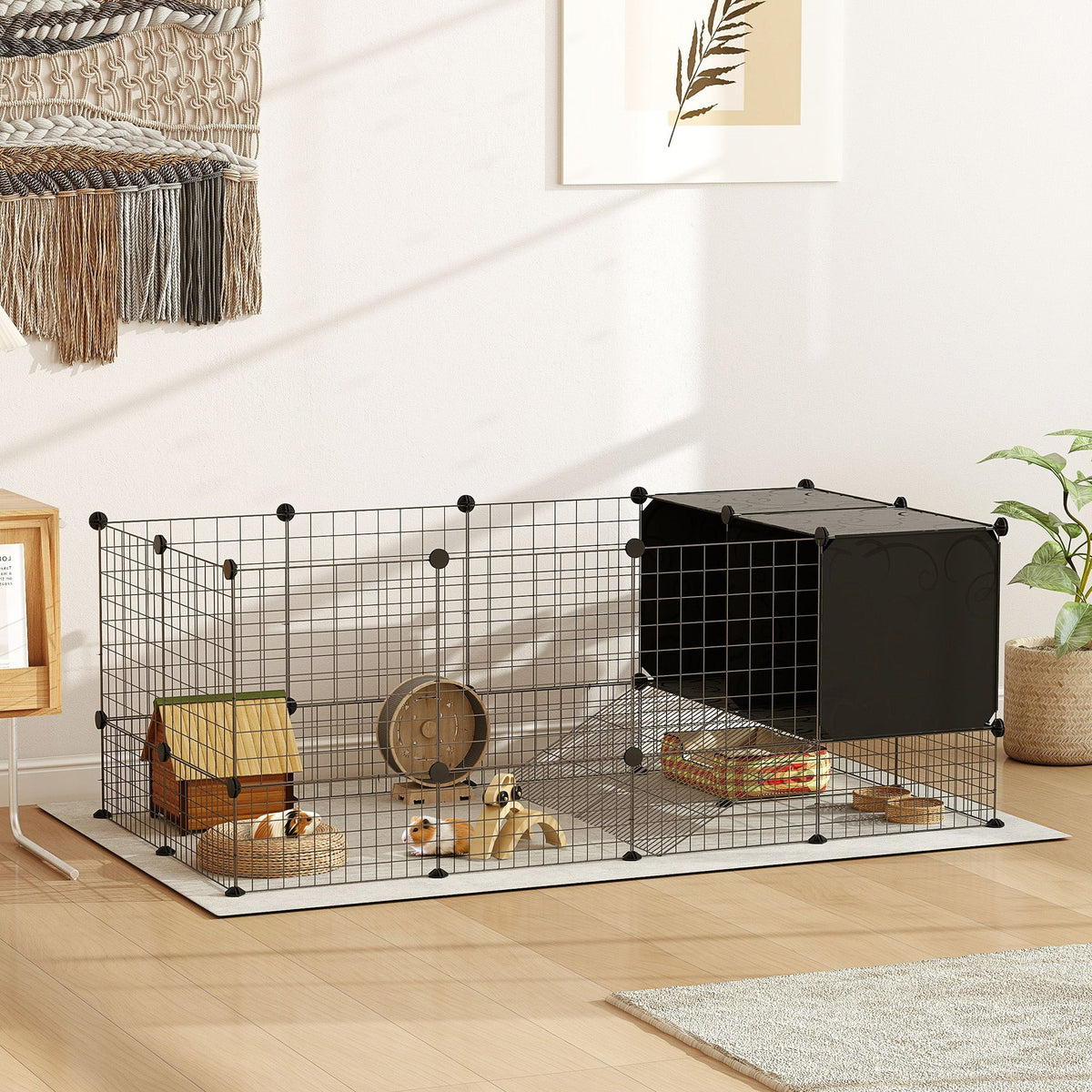 DIY Small Animal Cage w/ Elevated Huts for Guinea, Rabbits
