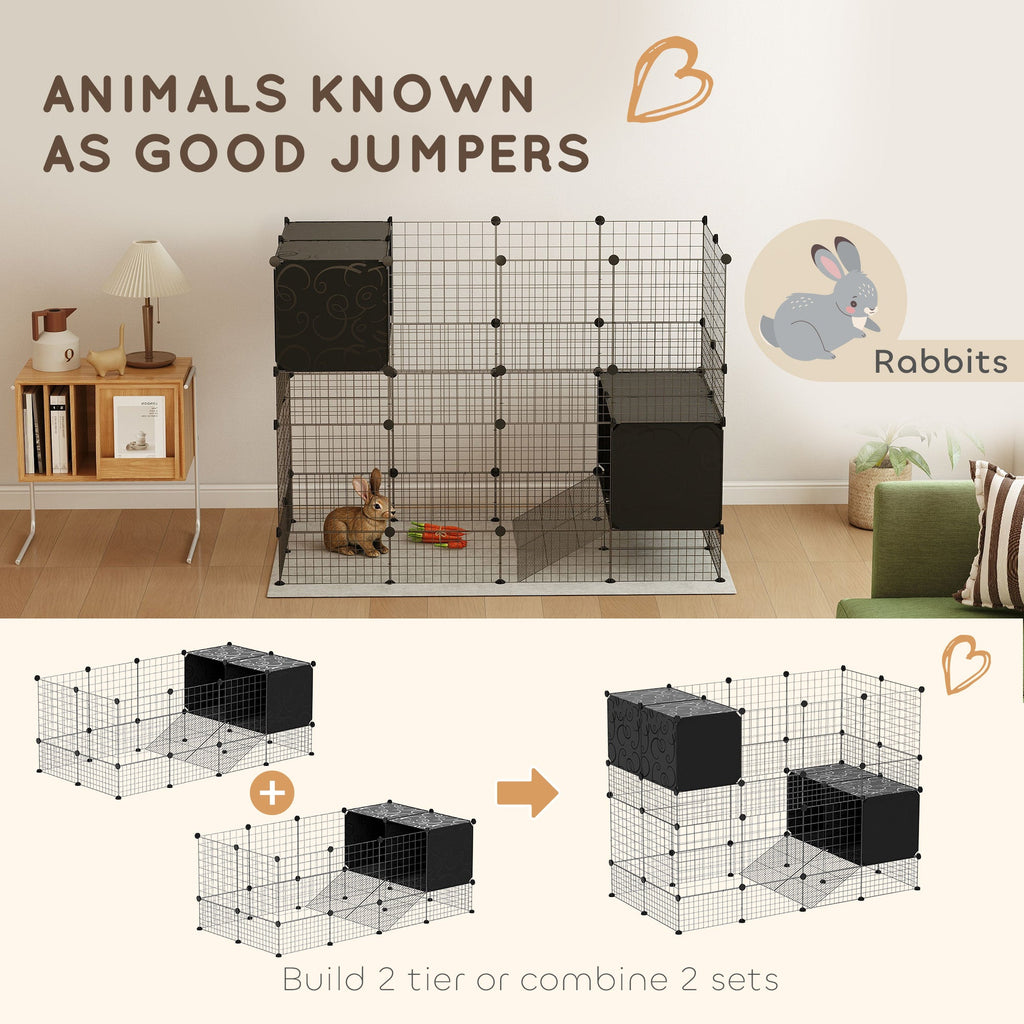 DIY Small Animal Cage w/ Elevated Huts for Guinea, Rabbits