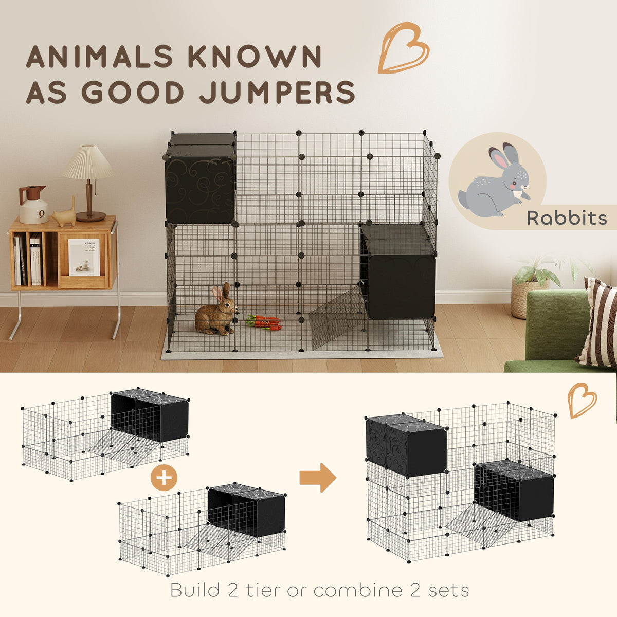 DIY Small Animal Cage w/ Elevated Huts for Guinea, Rabbits