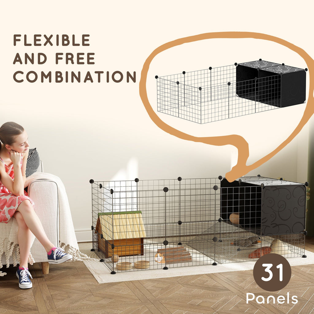 DIY Small Animal Cage w/ Elevated Huts for Guinea, Rabbits