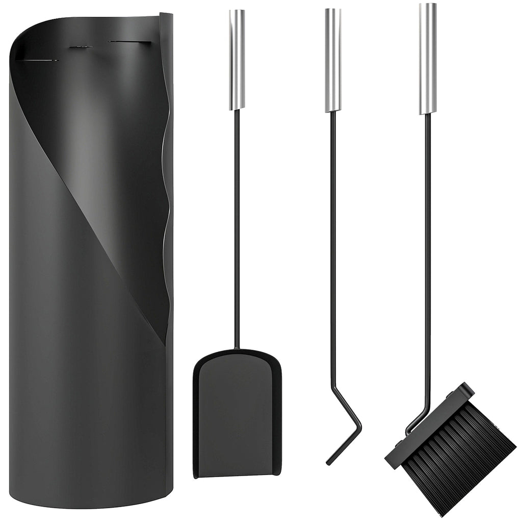 4 Piece Fireplace Tools Set, Metal Fireplace Accessories with Broom, Shovel, Poker, Bucket, Silver