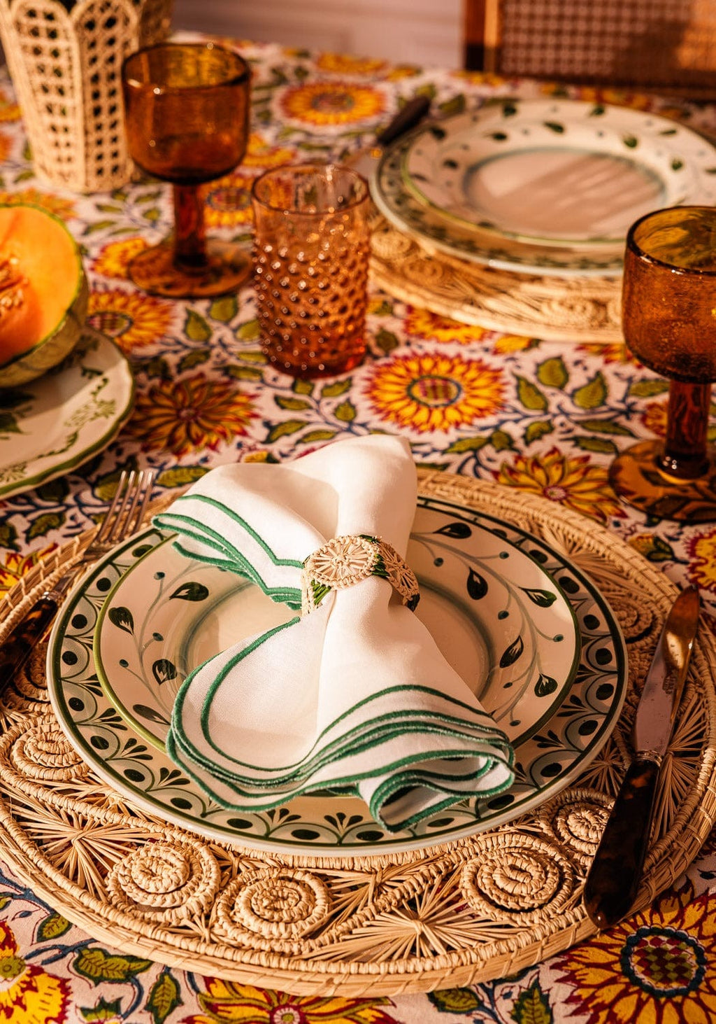 Atlántico Iraca Woven Napkin Ring, Green - Set of 4