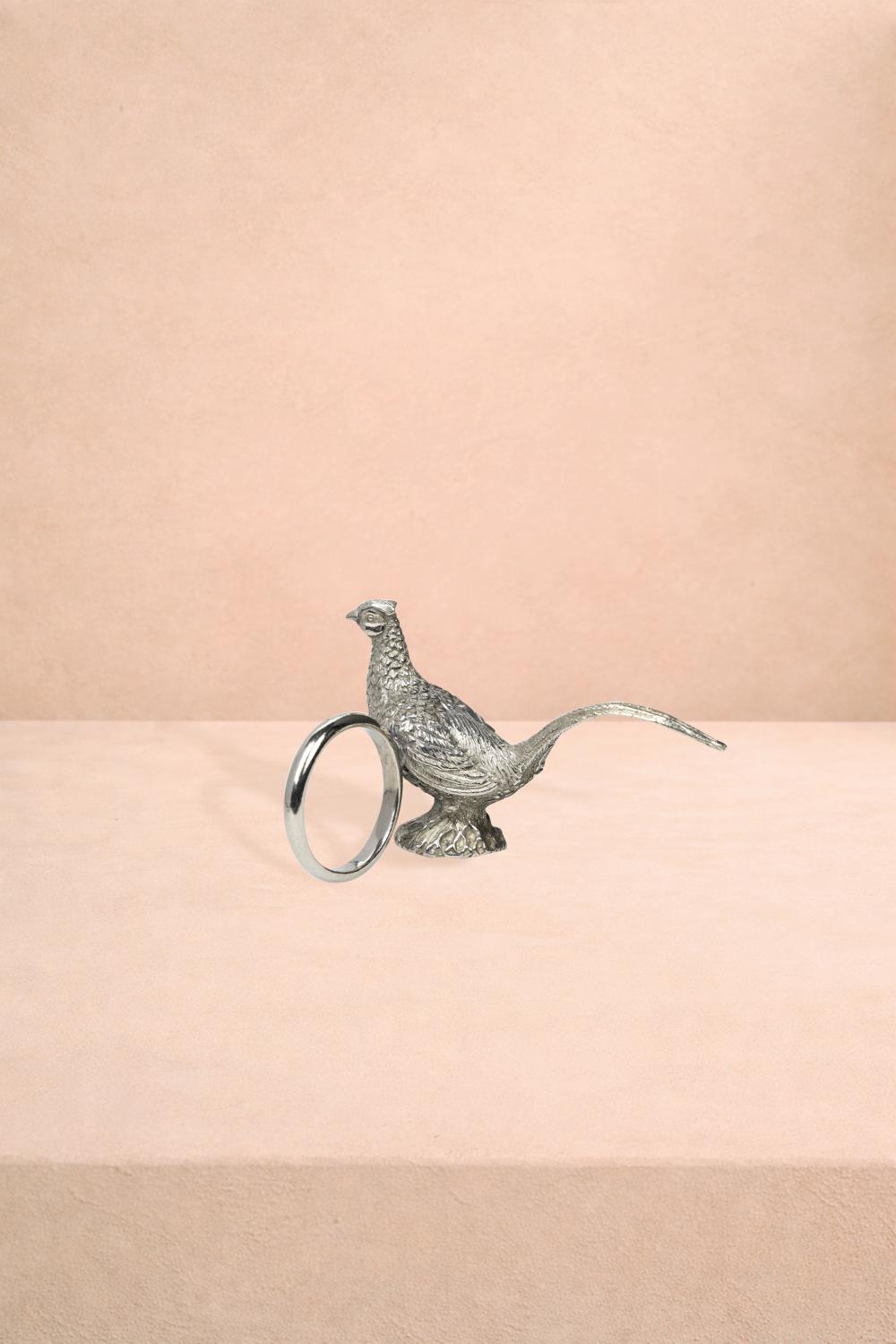 Pheasant Feathered Pewter Napkin Ring - Set of 4