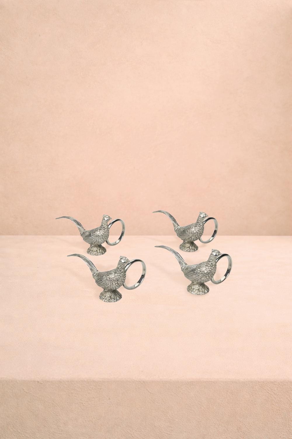Pheasant Feathered Pewter Napkin Ring - Set of 4