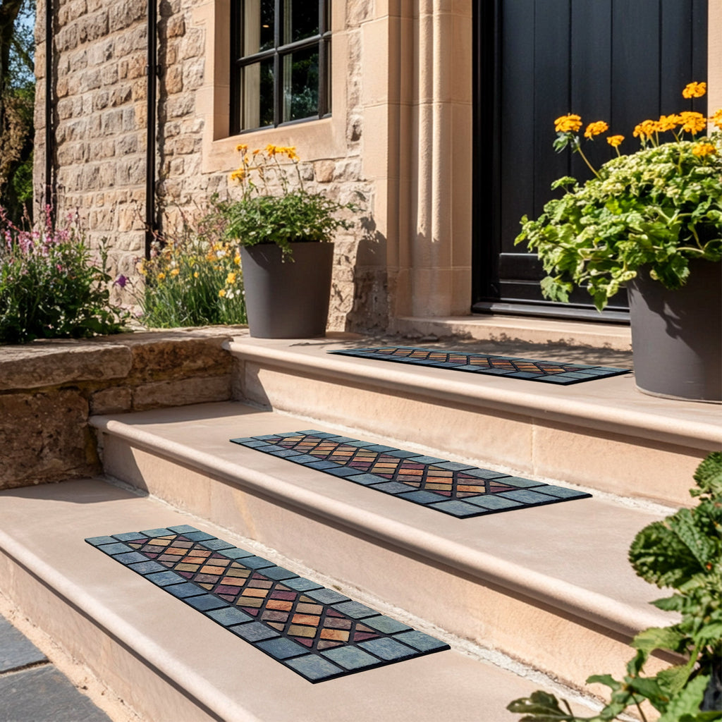 Eco-Friendly Recycled Rubber Step Mat - Blue Border