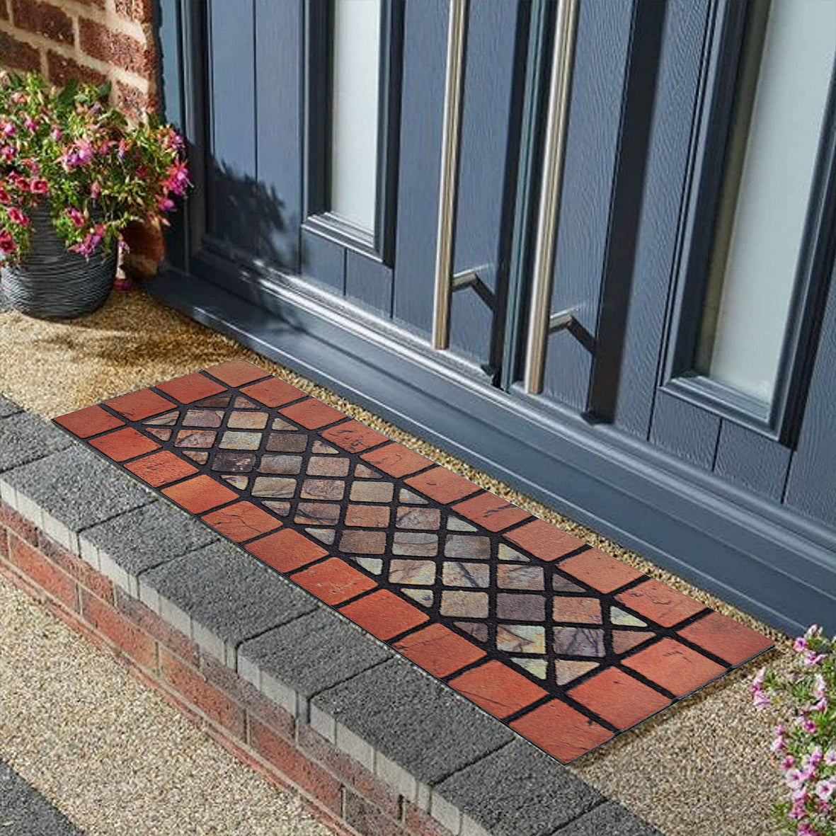 Eco-Friendly Recycled Rubber Step Mat - Red Border