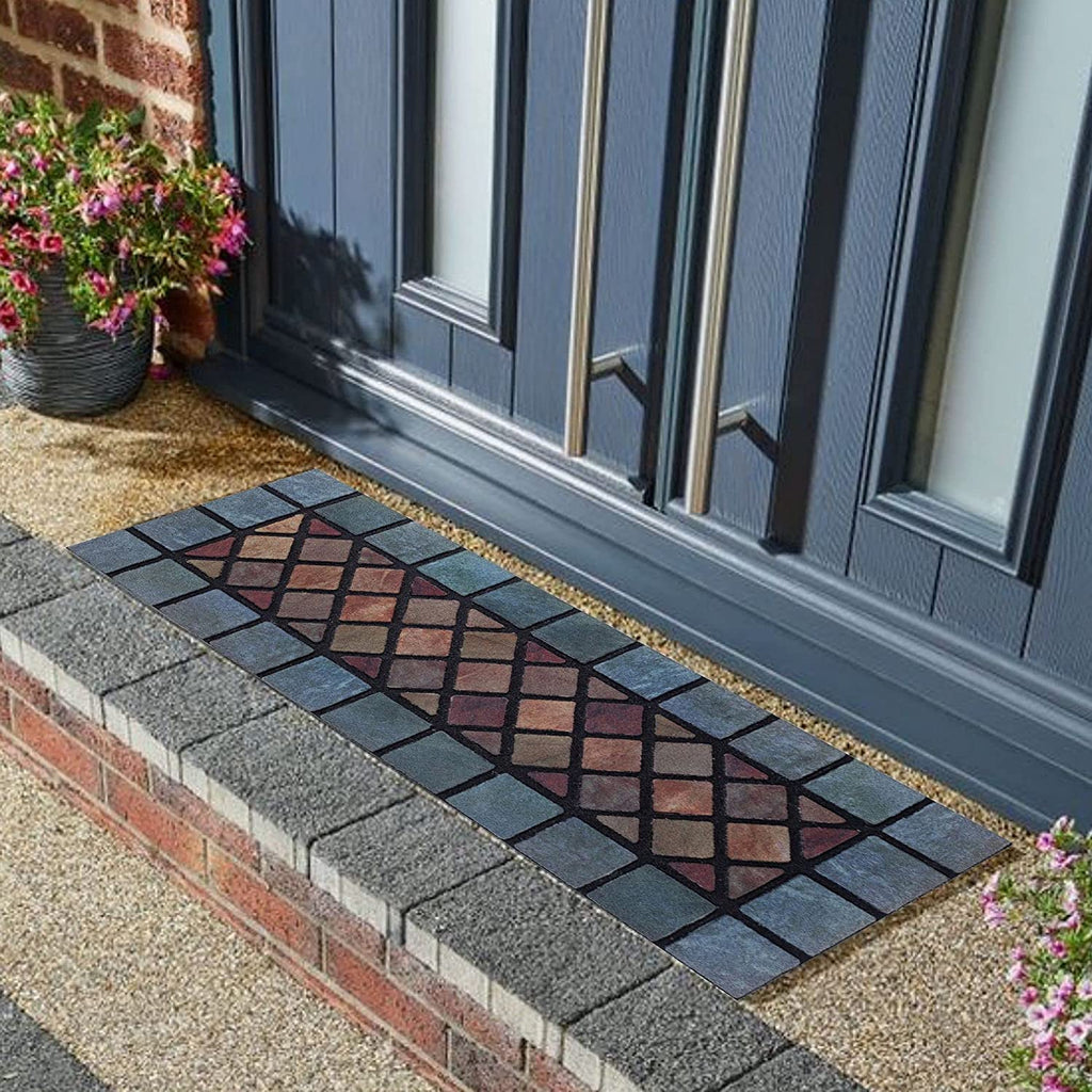 Eco-Friendly Recycled Rubber Step Mat - Blue Border