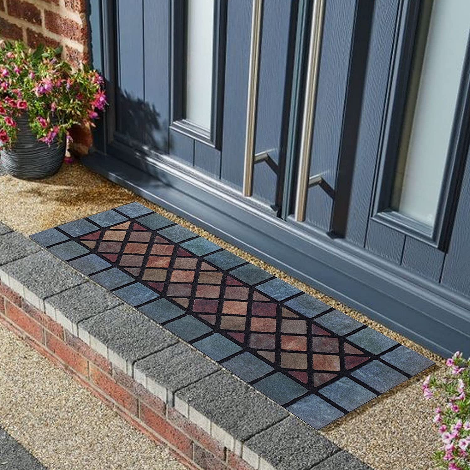 Eco-Friendly Recycled Rubber Step Mat - Blue Border