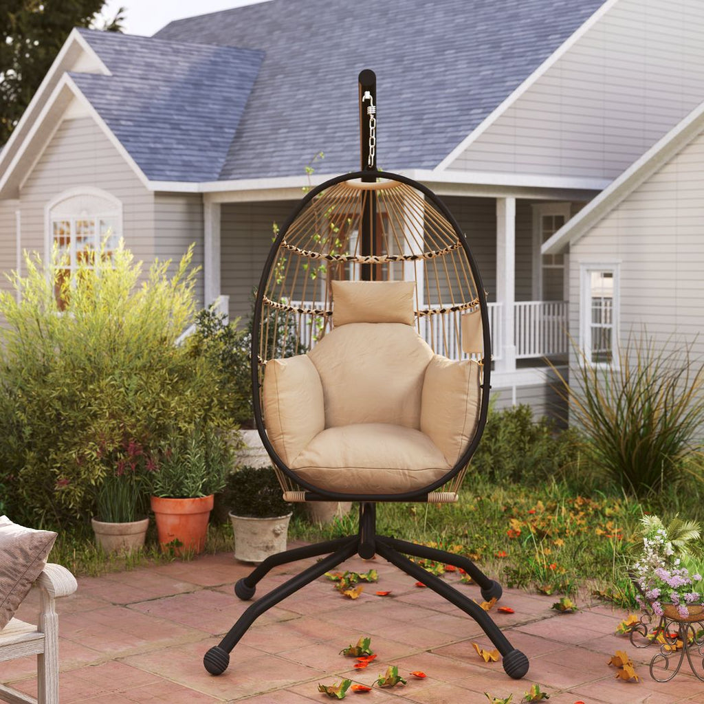 Egg Chair Outdoor Indoor Garden Swing Chair, Folding Basket
