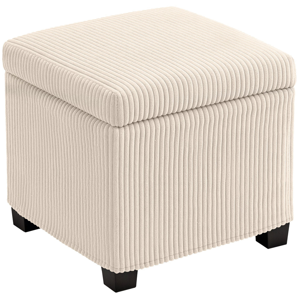 Storage Ottoman Bench, Corduroy Footstool with Removable Lid and Legs, Beige Beige