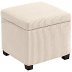 Storage Ottoman Bench, Corduroy Footstool with Removable Lid and Legs, Beige Beige