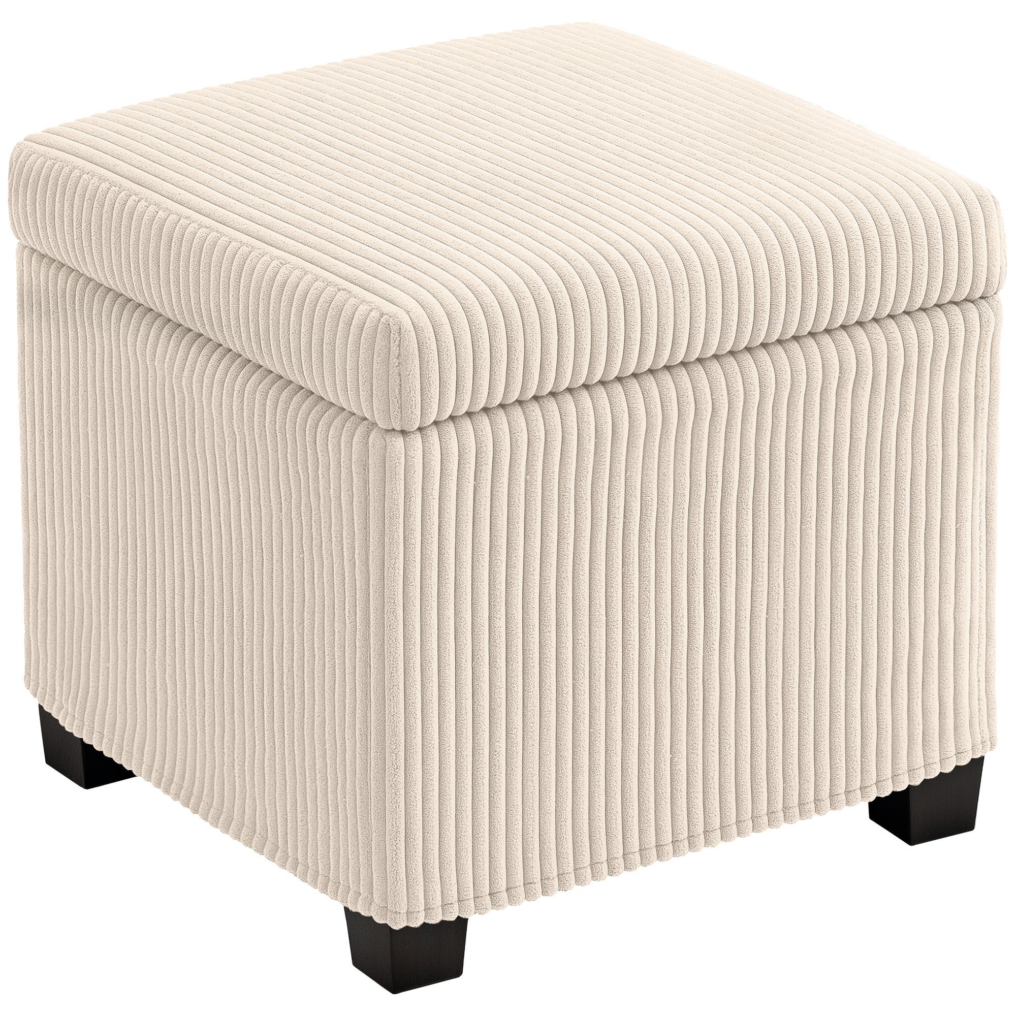 Storage Ottoman Bench, Corduroy Footstool with Removable Lid and Legs, Beige Beige
