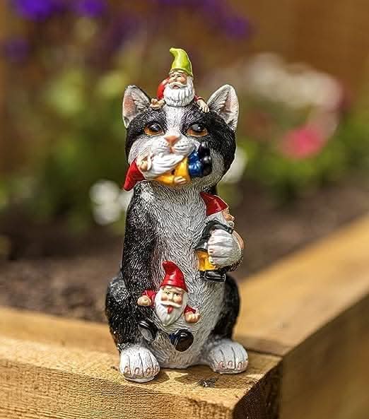 Resin Cat Eating Gnome Garden Ornament