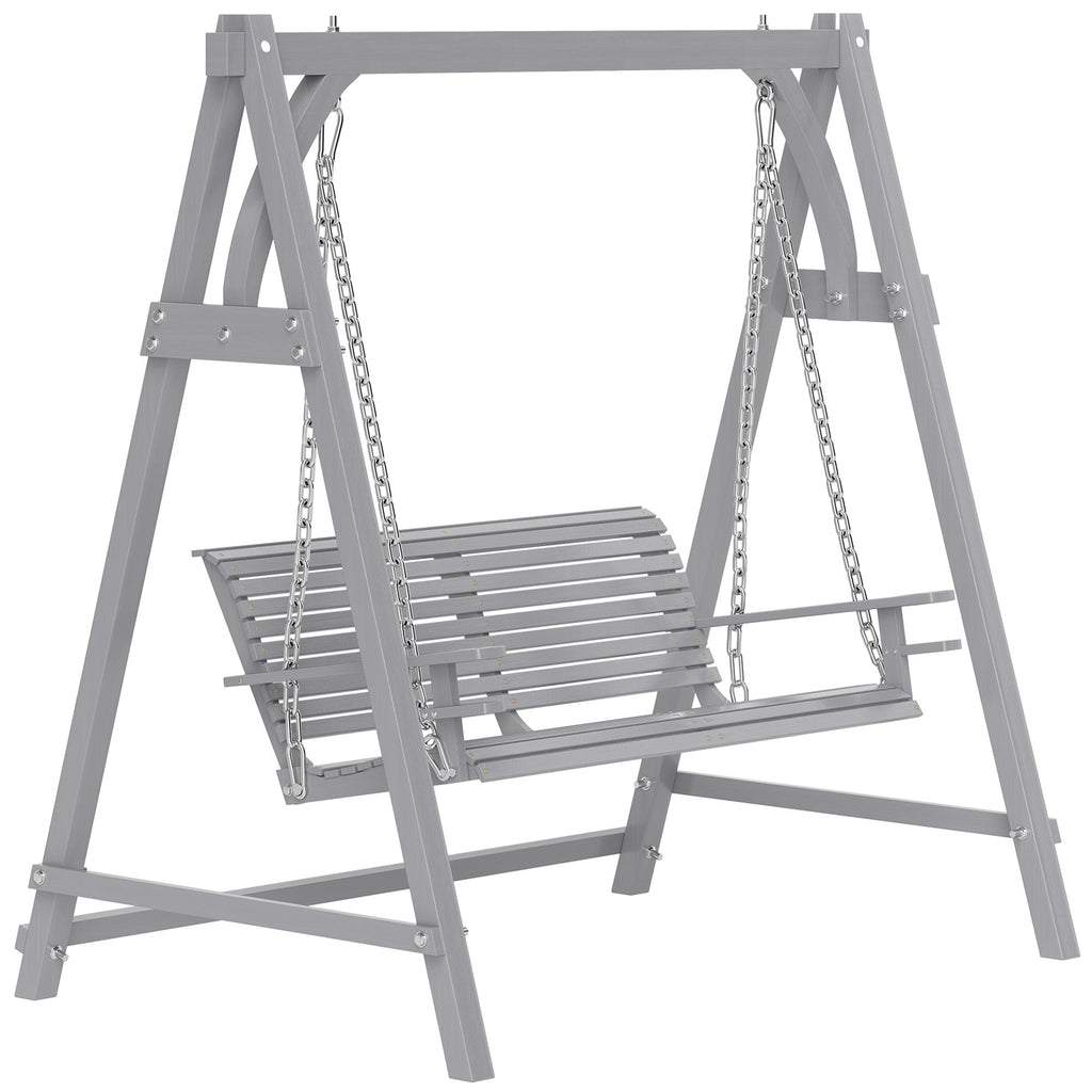 2 Seater Wooden Garden Swing Seat Hammock Bench Lounger, Grey