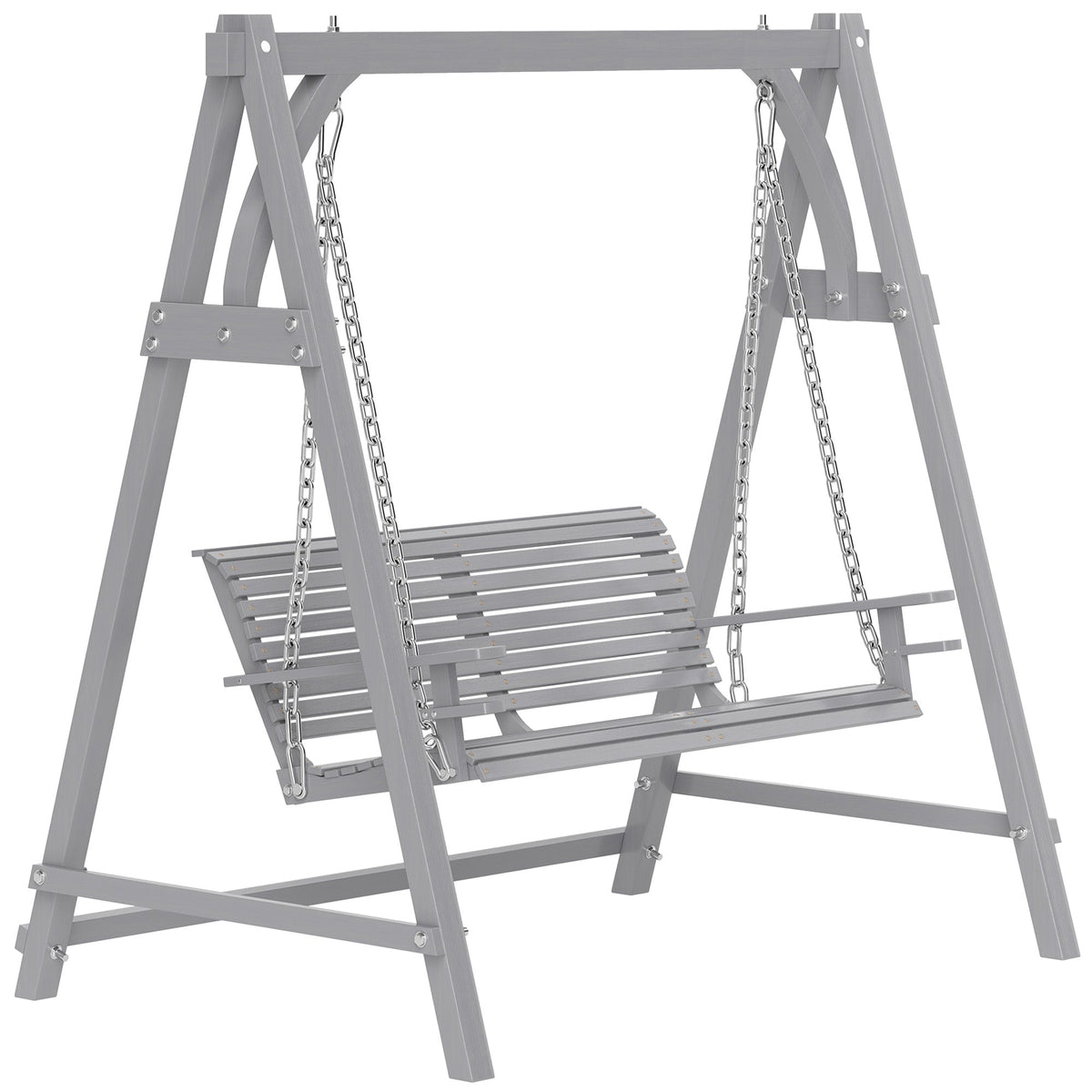 2 Seater Wooden Garden Swing Seat Hammock Bench Lounger, Grey