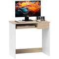 Compact Computer Desk with Keyboard Tray, Home Office Desk with Drawer for Bedroom Study, Oak Colour Oak