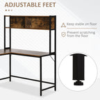 Reversible L Shaped Desk with Hutch, Industrial Computer Desk, Corner Desk with Storage Compartments and Steel Frame for Home Office, Study, 140 x 125cm, Brown