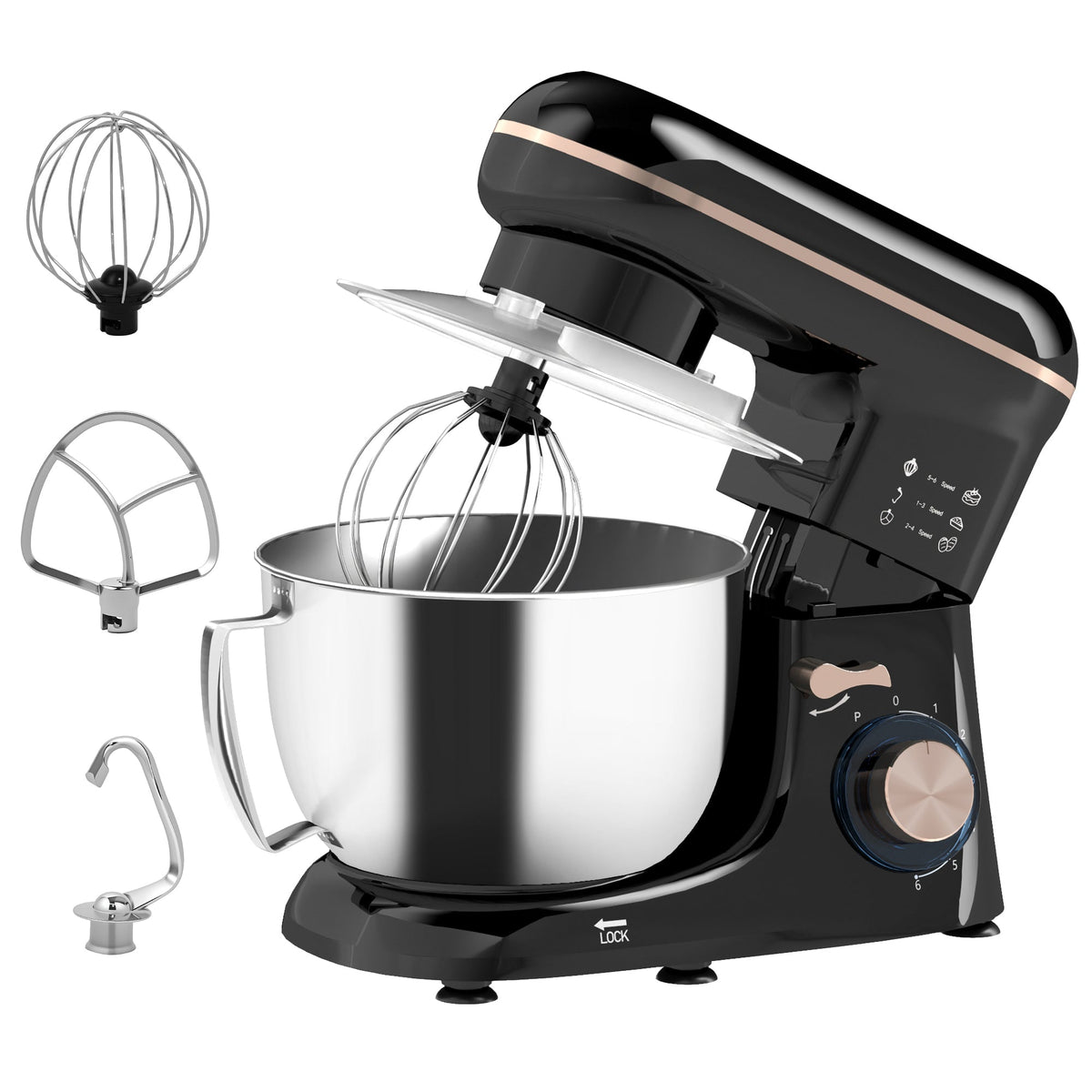 Electric Stand Mixer, 4.5L Food Mixer with Dough Hook, Whisk Black