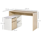 L-Shaped Desk, Corner Computer Desk with Storage Drawer, Adjustable Shelf, Cabinet for Home Office and Study, 120 x 92 x 75cm, Oak and White