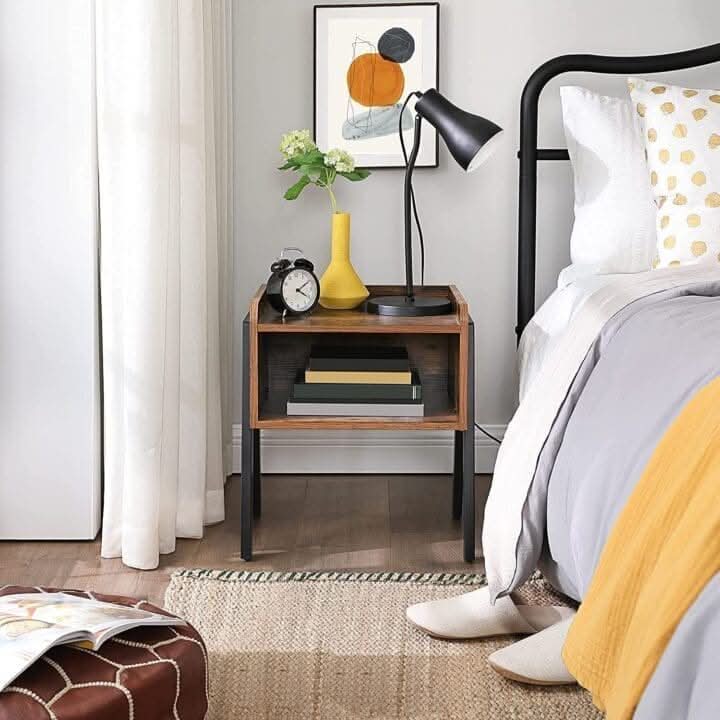 Classic Mahogany Side Table with Open Storage and Steel Legs