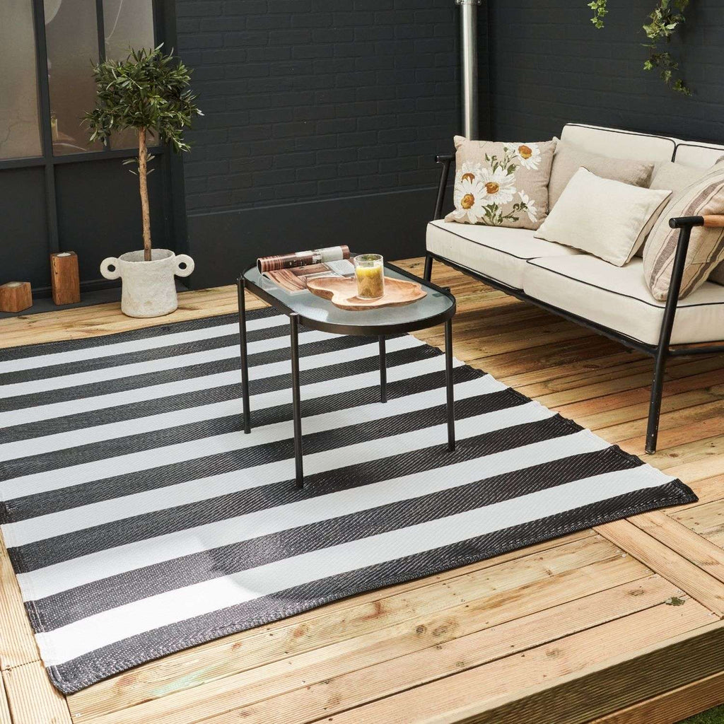 Rainbow Outdoor Rug Black & White