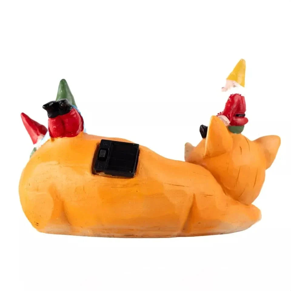 Solar Sleeping Fox Gnome Garden Ornament with LED Light