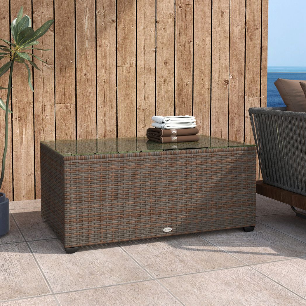 Outdoor Coffee Table, Glass Top Rattan Side Table