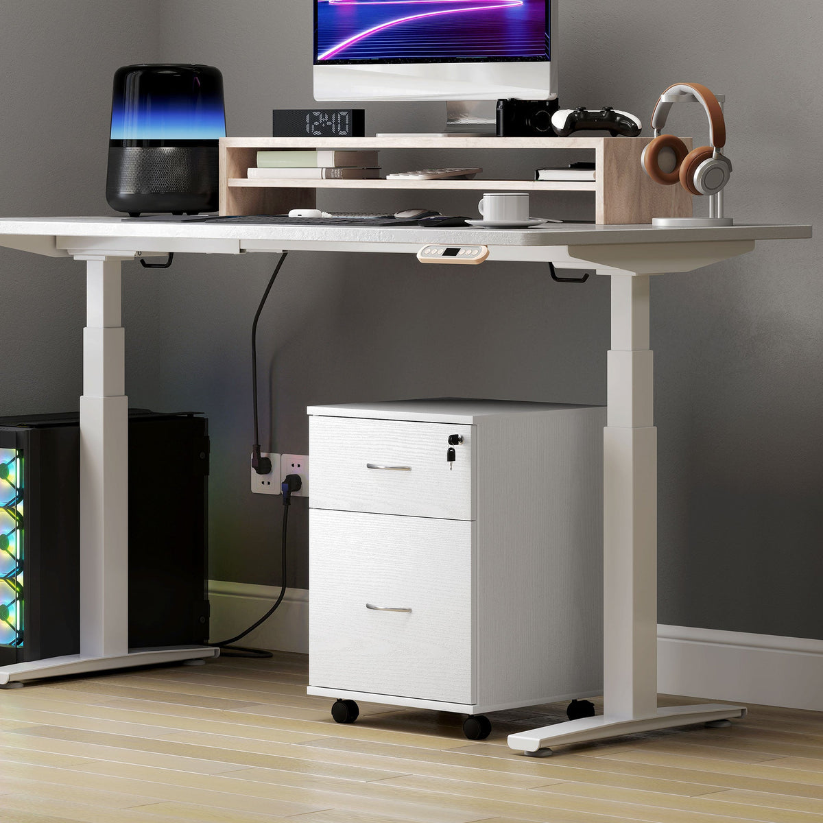 Pedestal Office Mobile Filing Cabinet 2 Drawer White