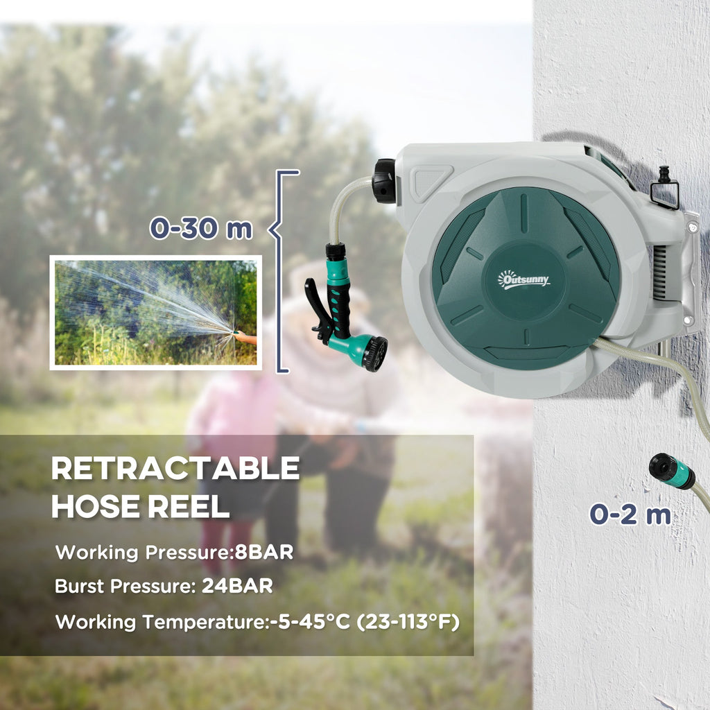Retractable Hose Reel Wall Mounted with Lock, Grey