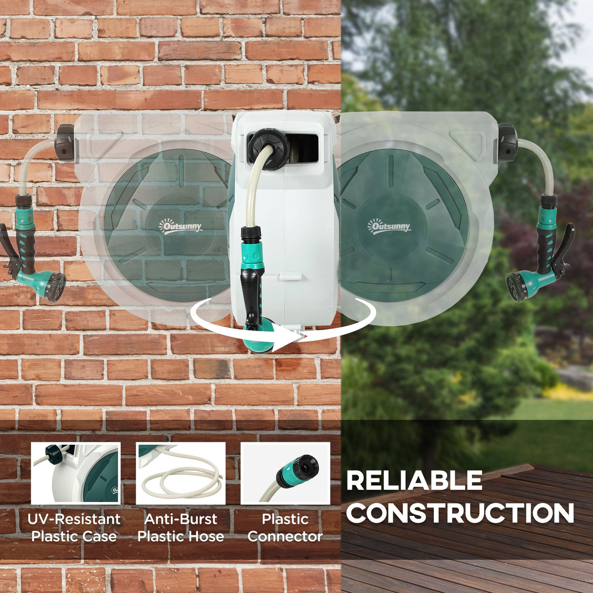 Retractable Hose Reel Wall Mounted with Lock, Grey