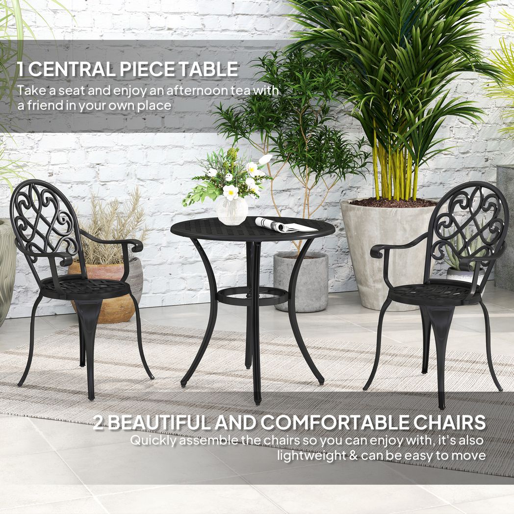 3PCs Bistro Set, Aluminium Garden Table and Chairs
