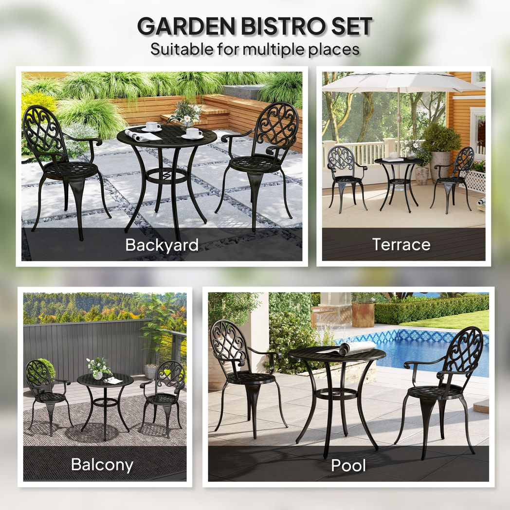 3PCs Bistro Set, Aluminium Garden Table and Chairs