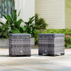 Set of 2 Rattan Storage Ottoman, Outdoor Footstool with Removable Cushions, Dark Grey